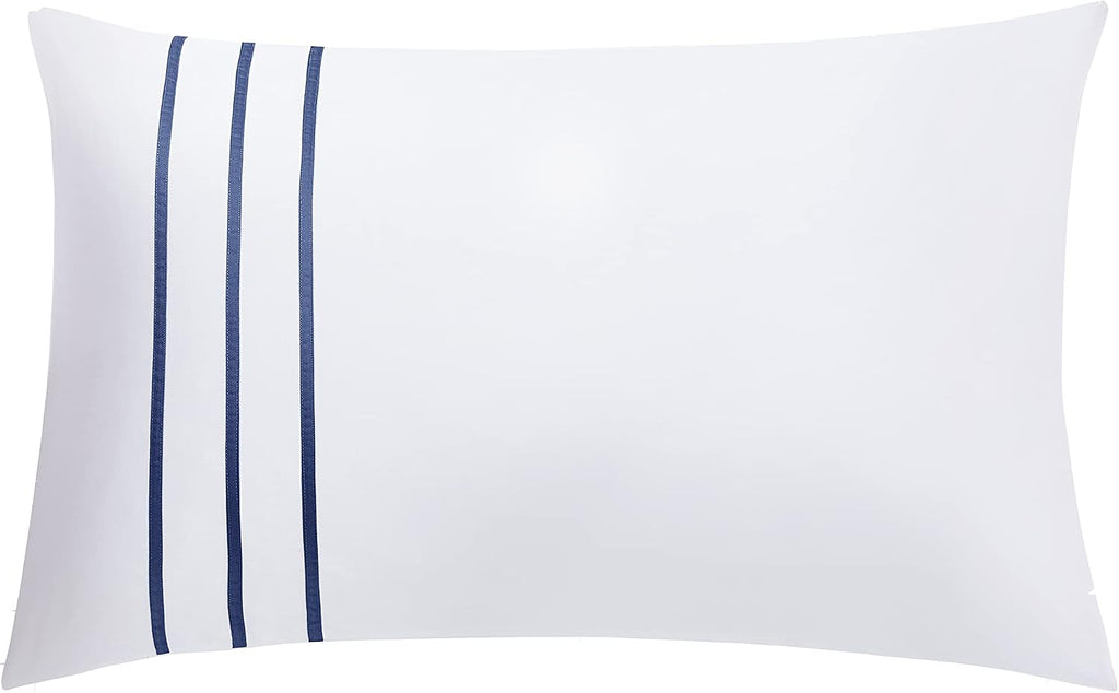 White Navy Stripe Cotton Sateen Full Duvet Set