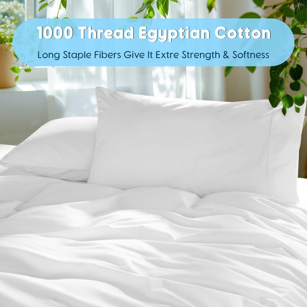 White 1000TC Egyptian Cotton Queen Sheets