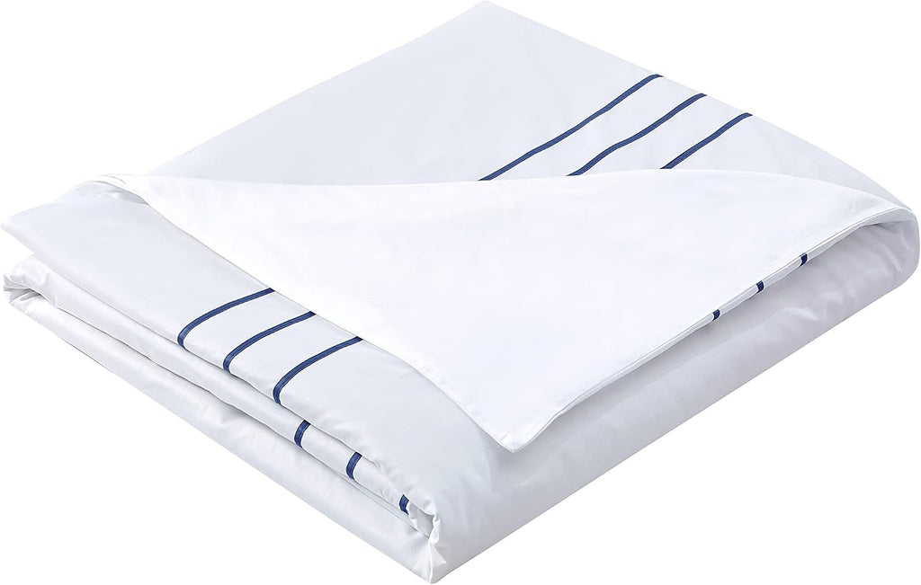 White Navy Stripe Cotton Sateen Full Duvet Set
