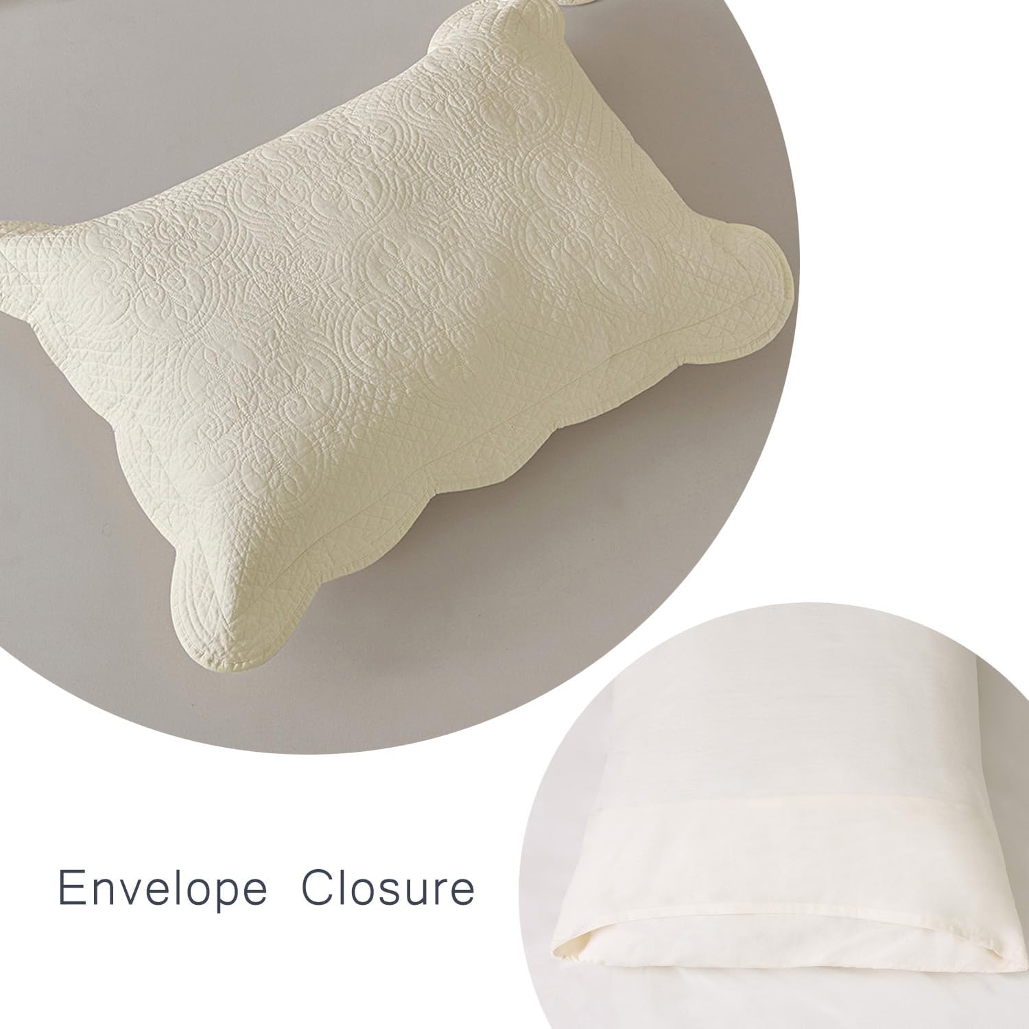 Ivory Damask Floral Embroidered King Pillow Shams Set