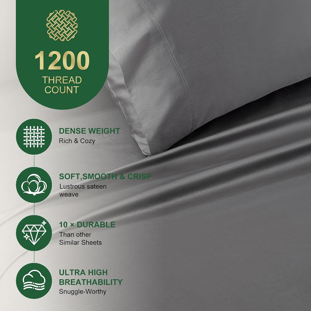 Grey 1200TC Egyptian Cotton Queen Sheets