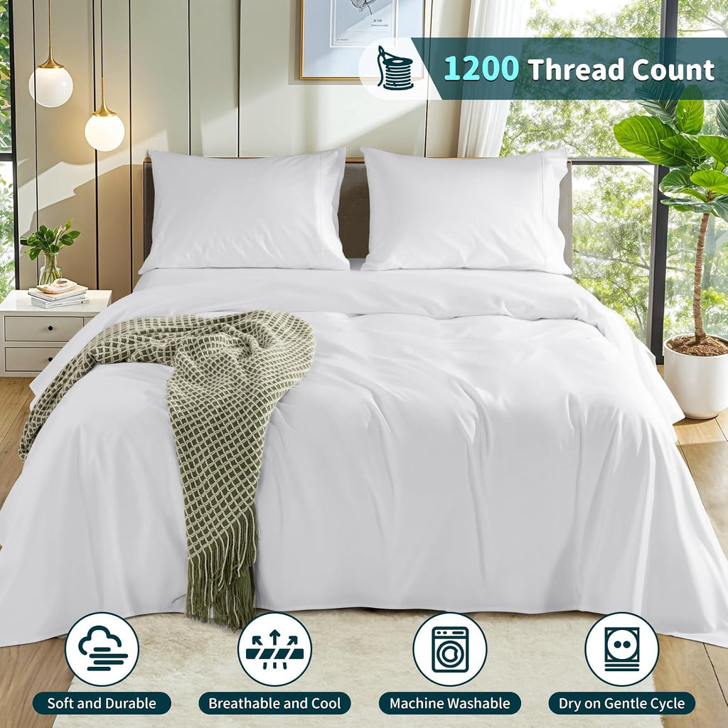 White 1200TC Cotton King Sheet Set