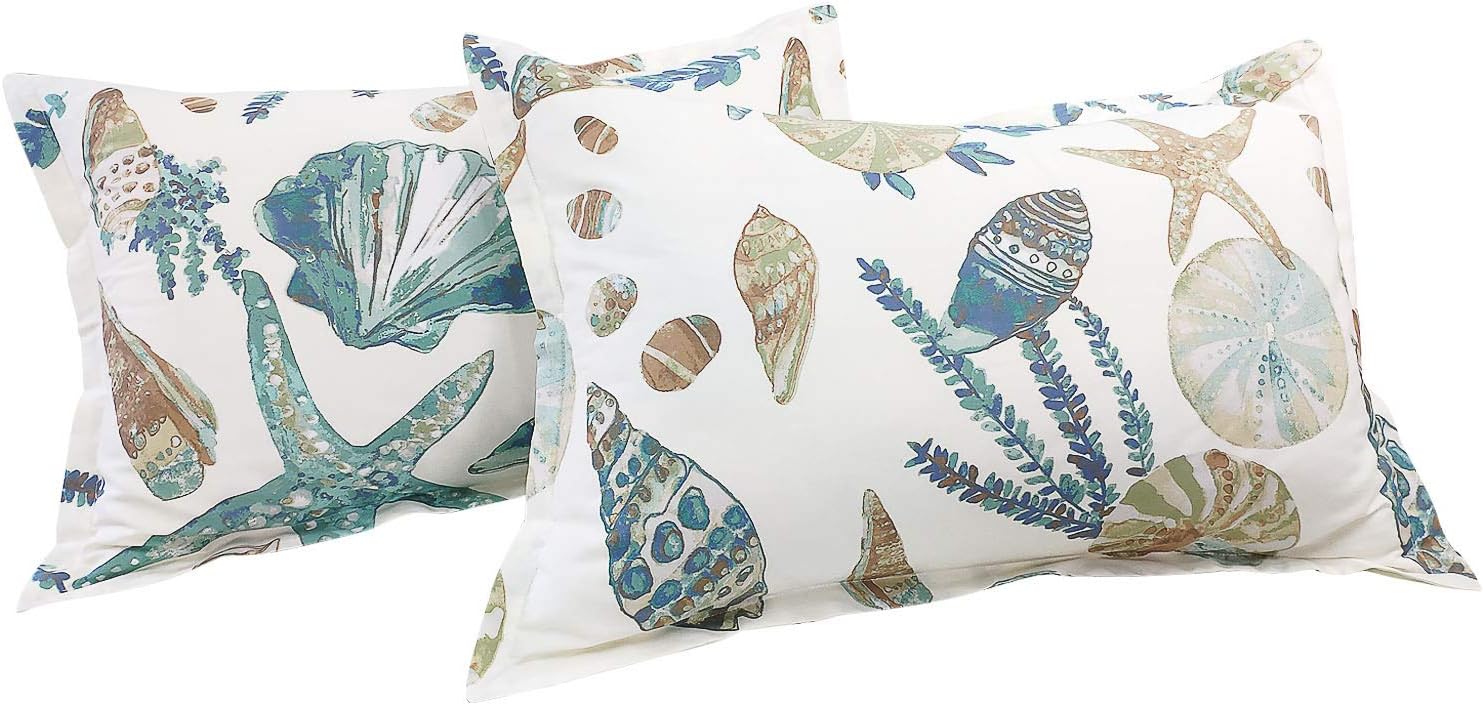 Coastal Seashell Starfish King Cotton Pillow Shams Set