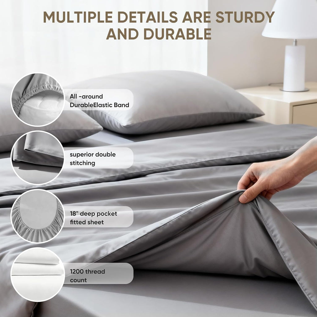 Gray 1200TC Egyptian Cotton Queen Sheets