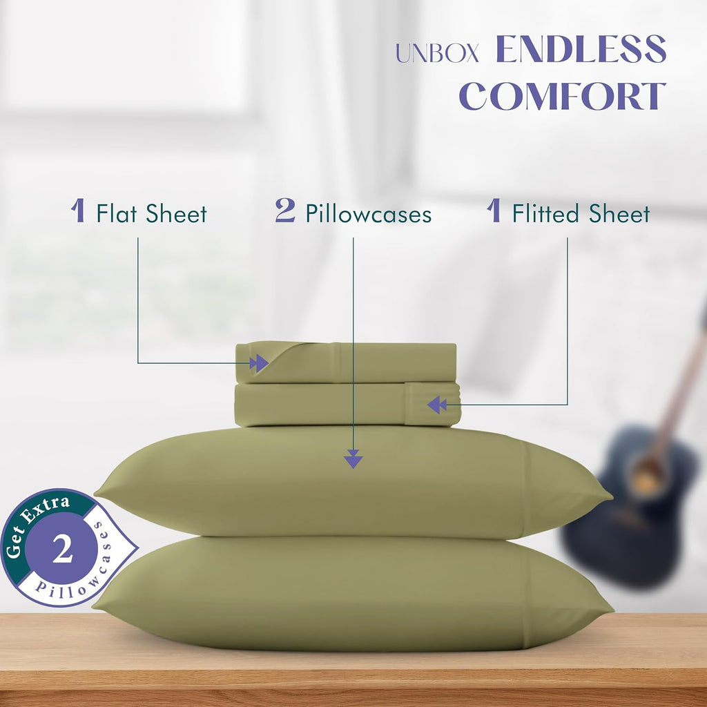 Sage Green 1500TC Egyptian Cotton Cal King 4-Piece Sateen Sheet Set