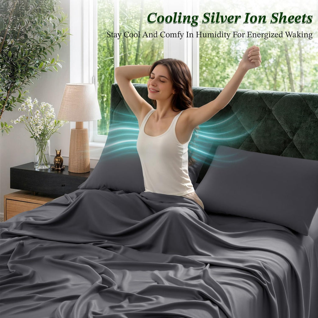 Dark Grey Silver Bamboo Queen Sheet Set