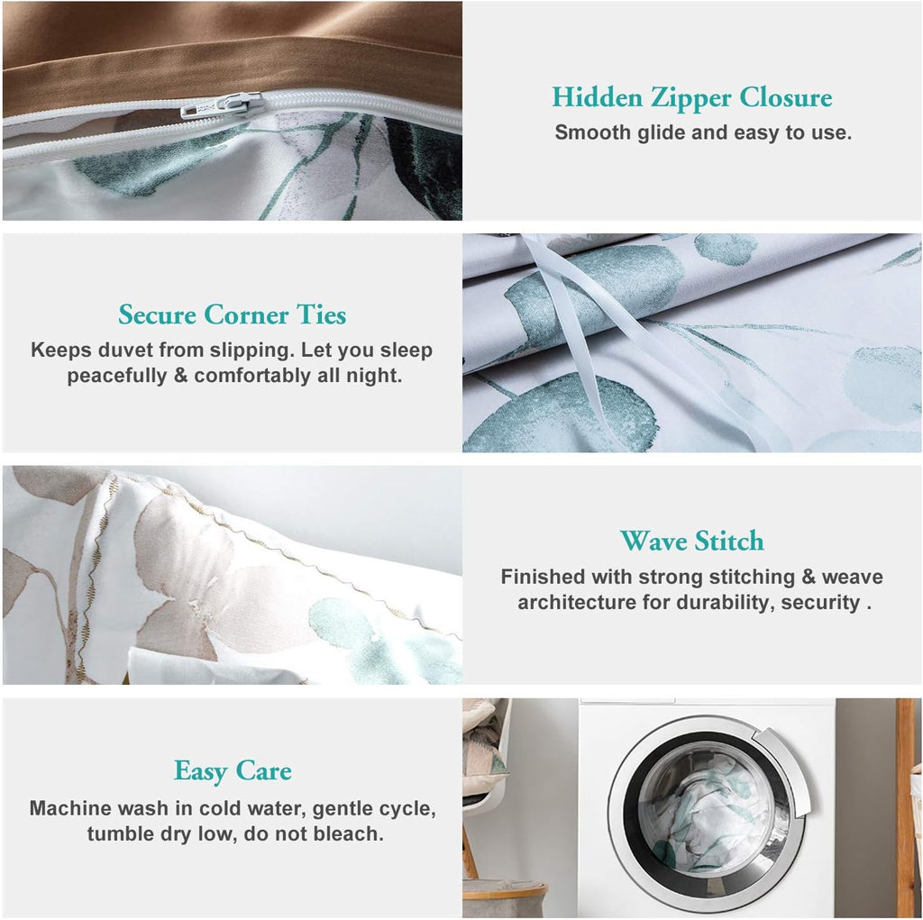 Teal Gradient Floral Queen Duvet Set