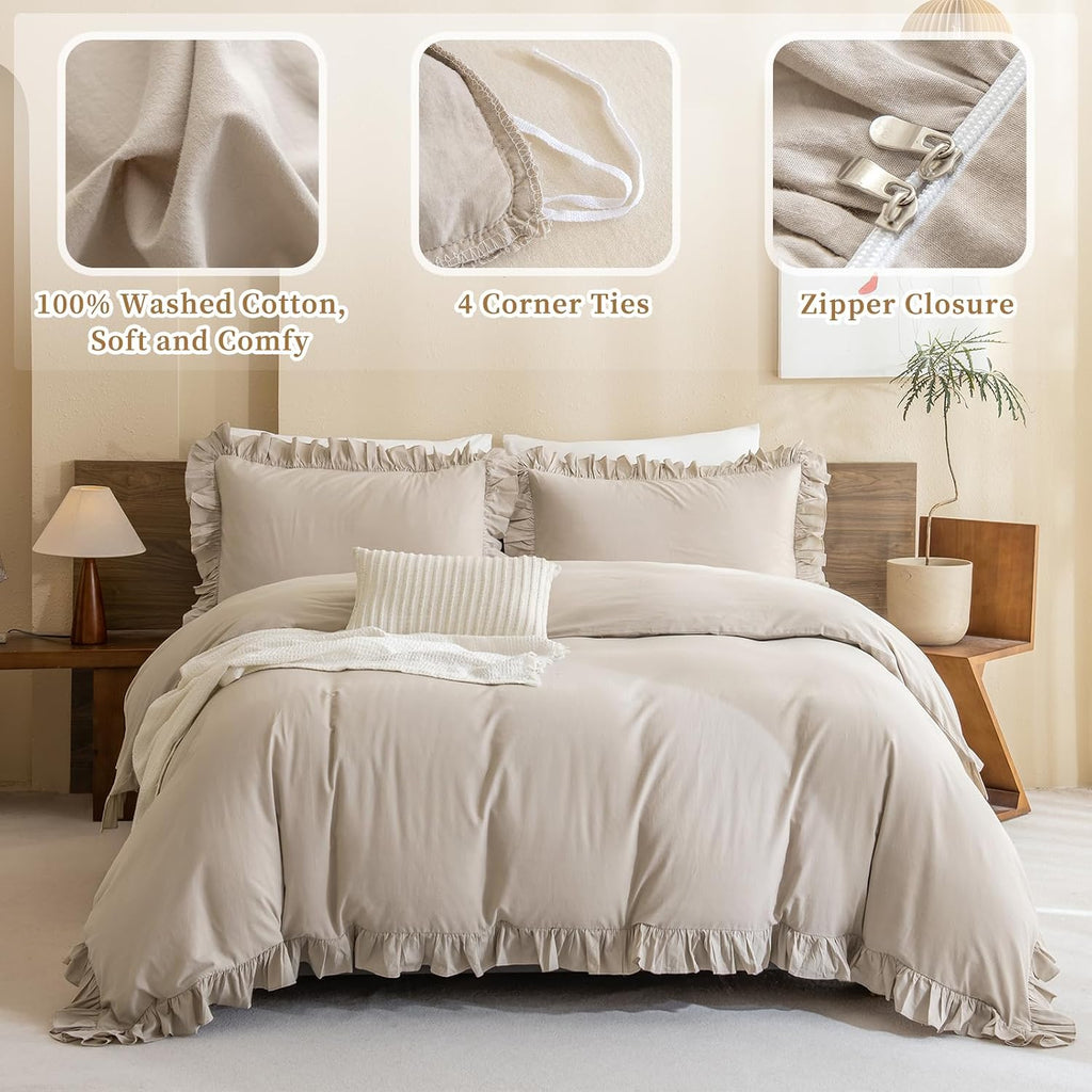 Ruffle Washed Cotton King Duvet Set