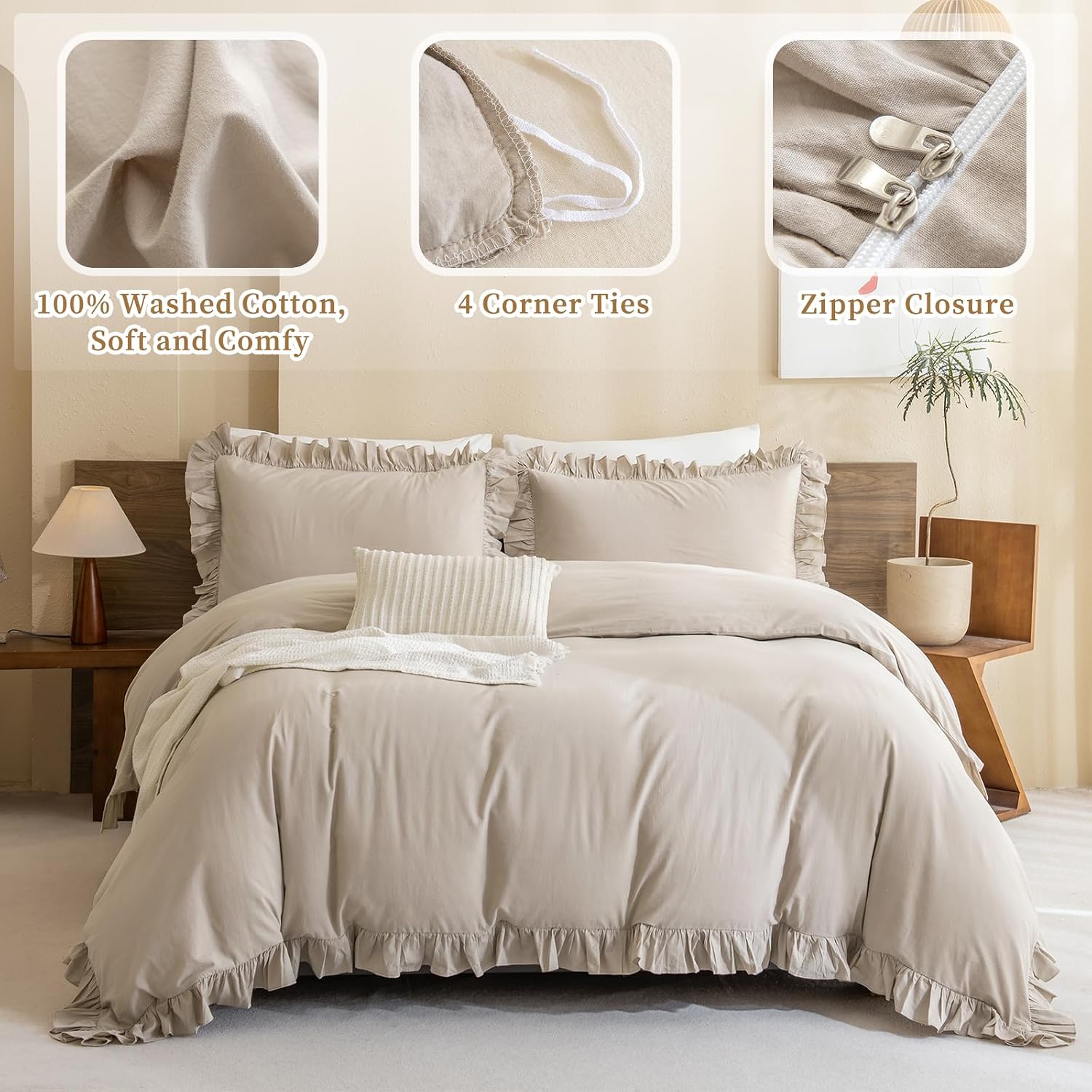 Ruffle Washed Cotton King Duvet Set