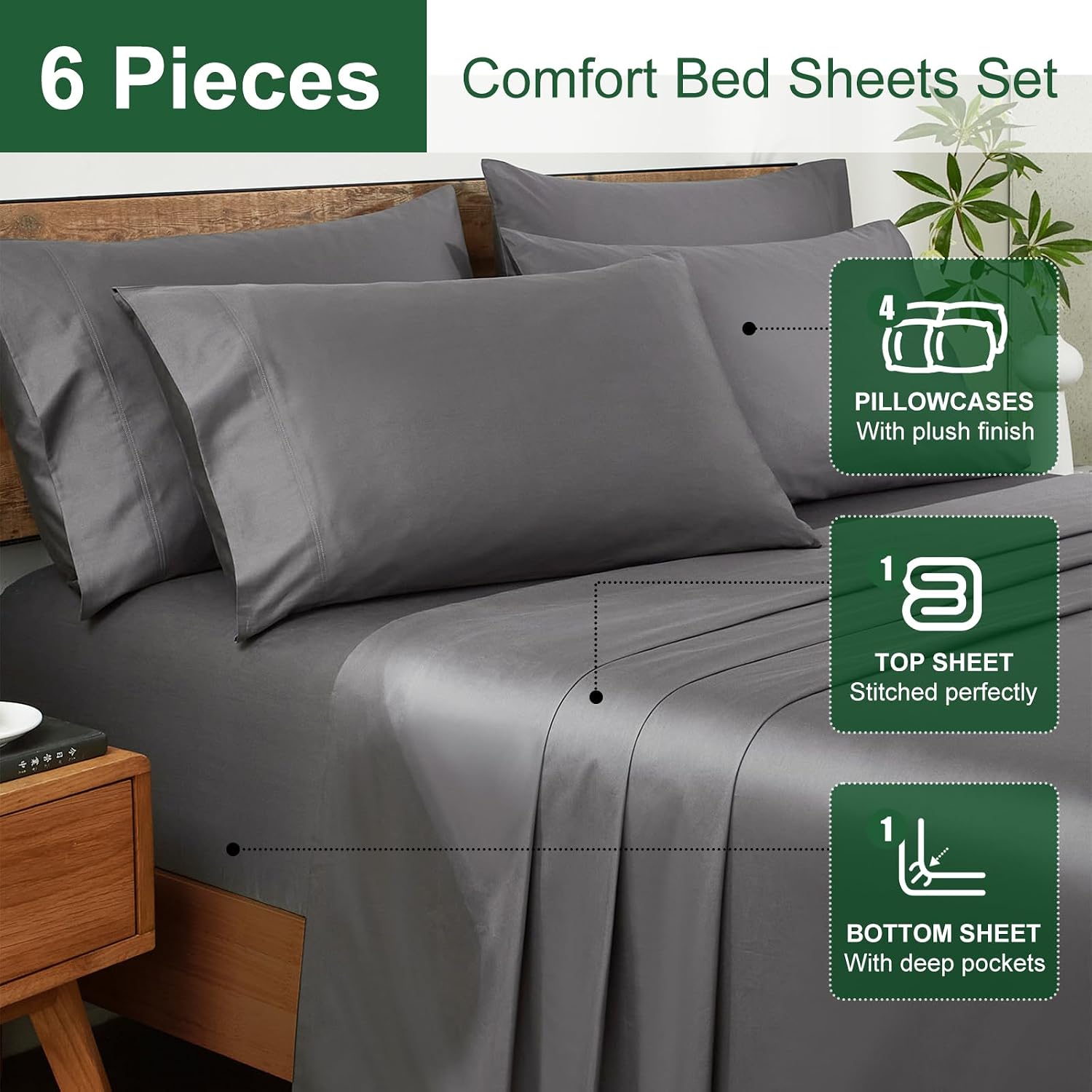 Grey 1200TC Egyptian Cotton Queen Sheets