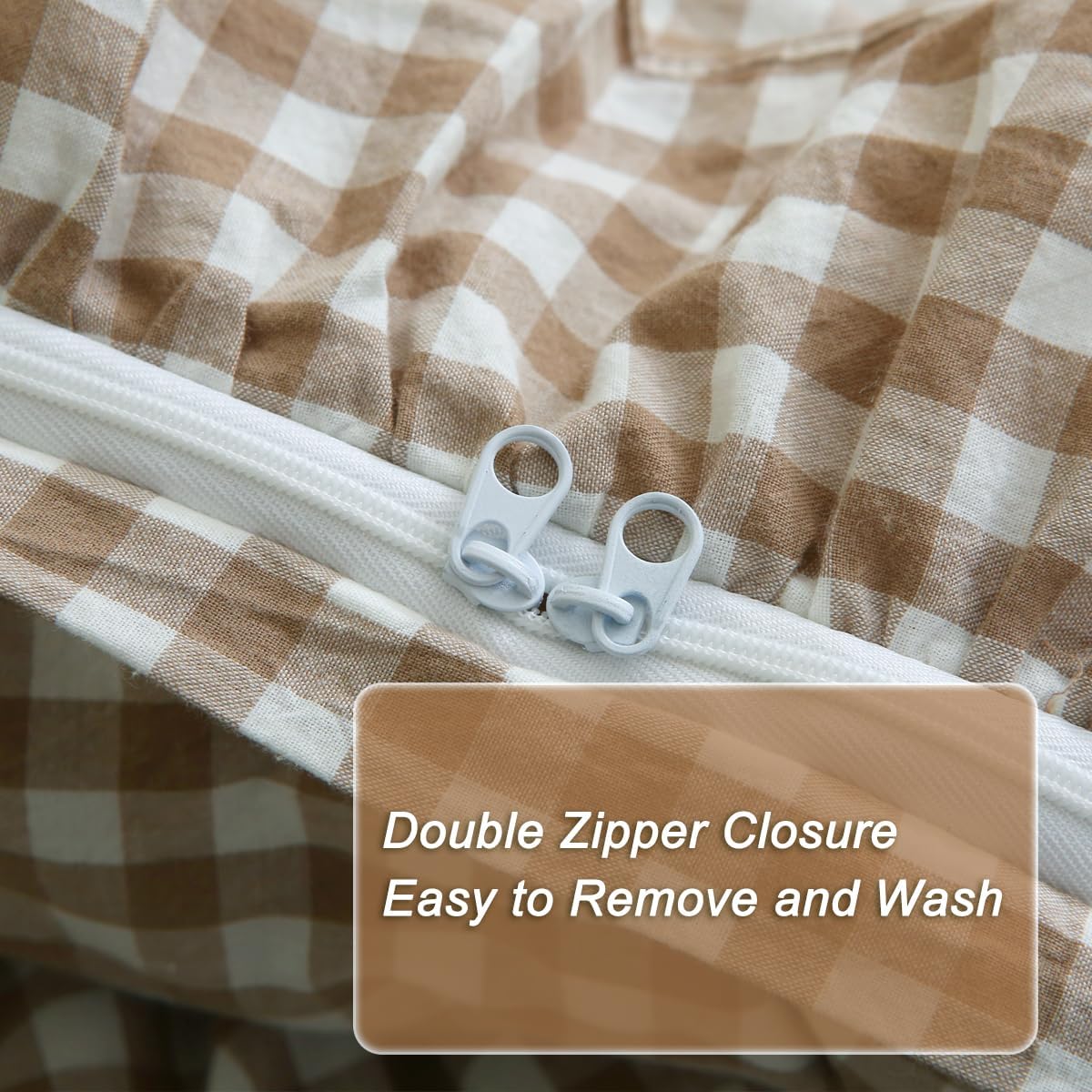 Taupe White Ruffle Gingham King Duvet Set