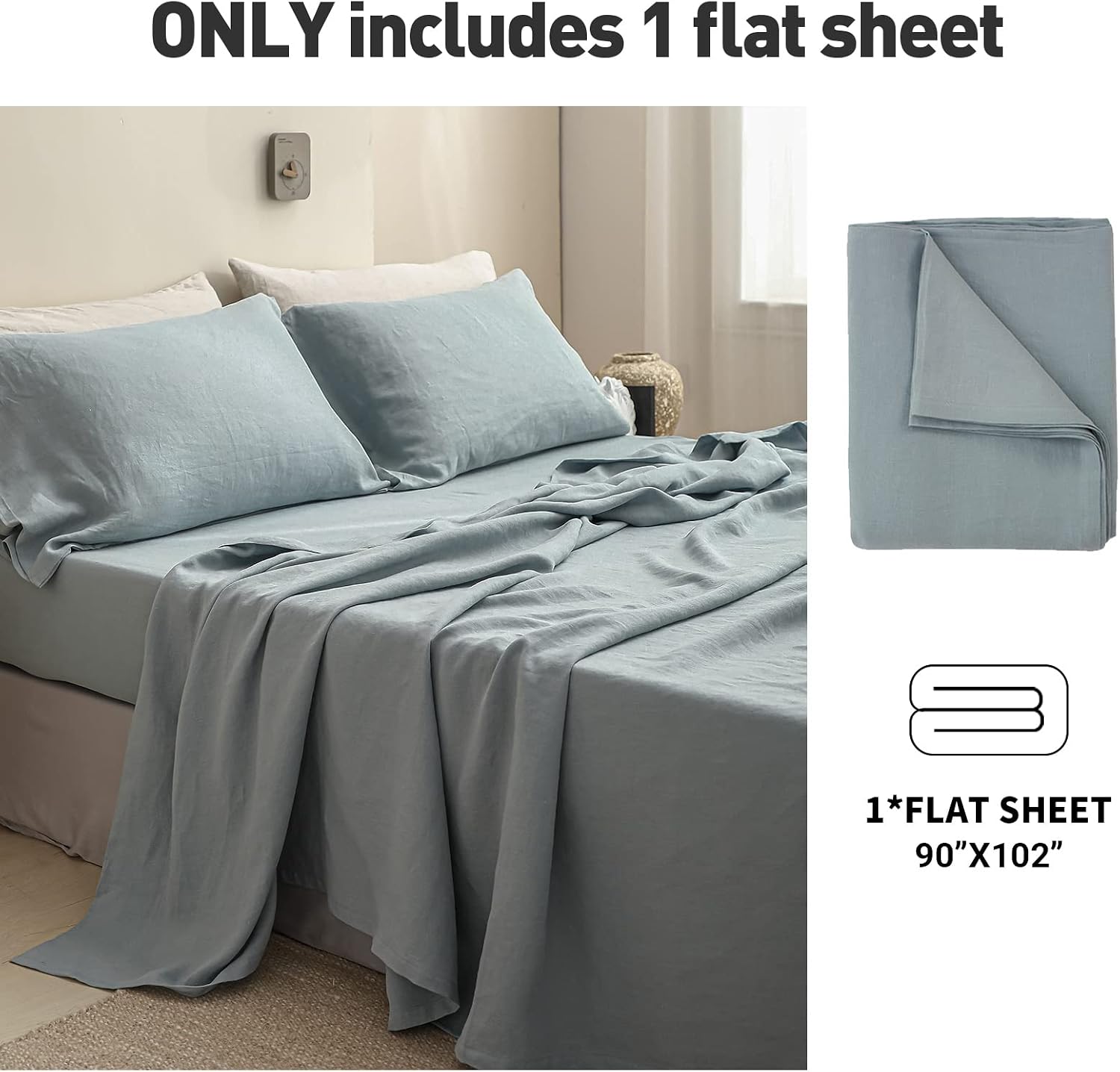 Dusty Blue French Linen Queen Flat Sheet