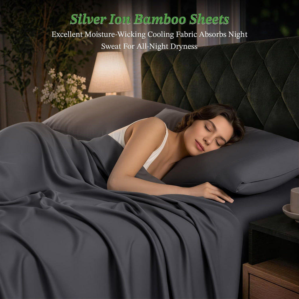 Dark Grey Silver Bamboo Queen Sheet Set