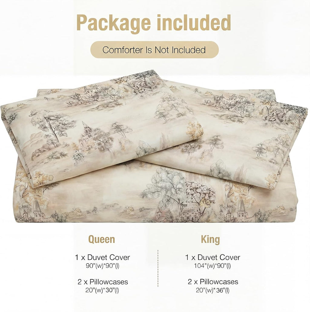 Beige Pastoral Cotton Queen Duvet Set