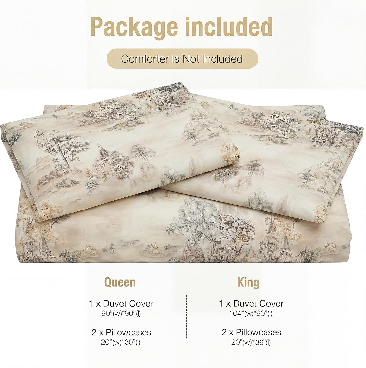 Beige Pastoral Cotton Queen Duvet Set