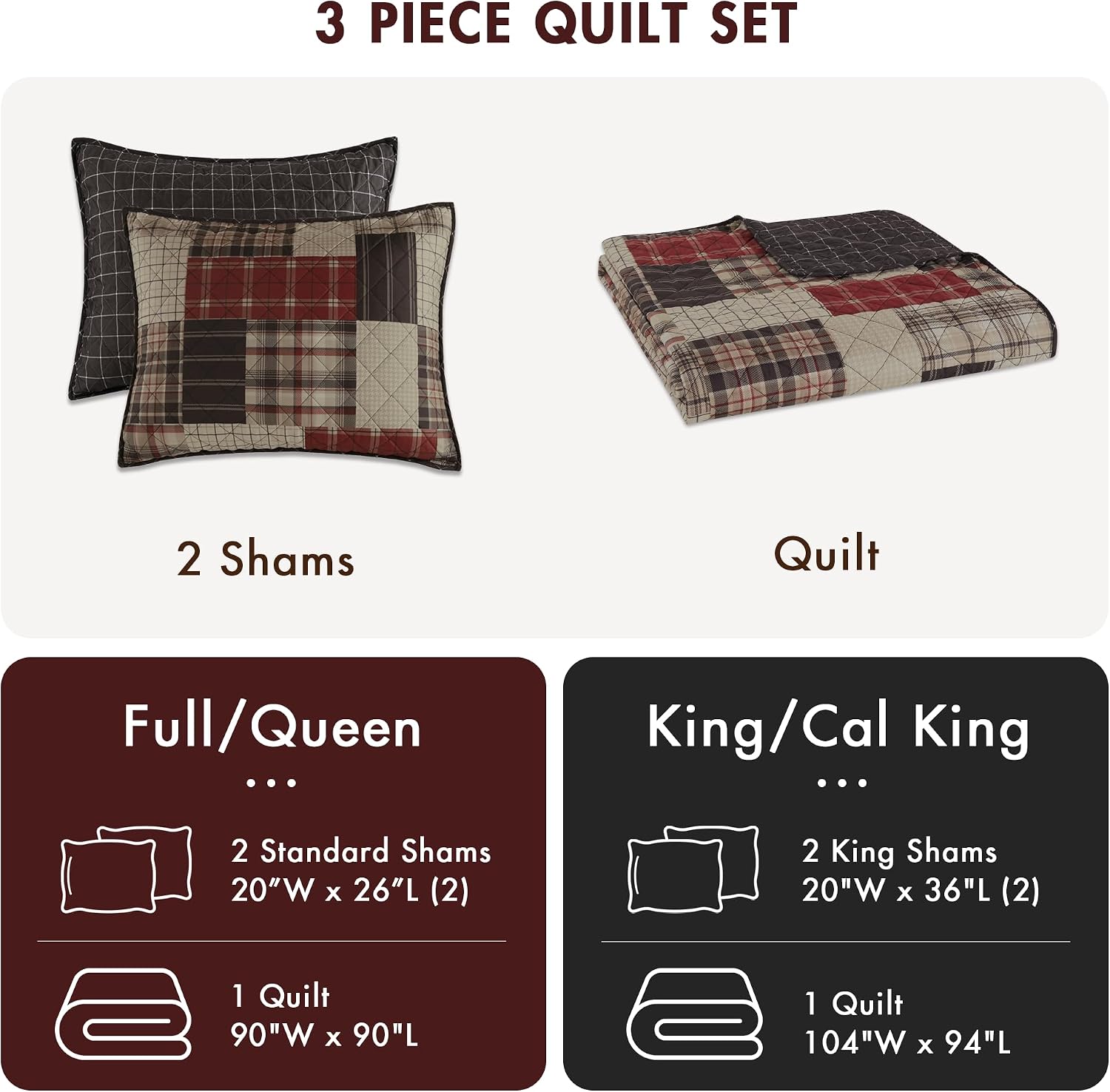 Red Black Patchwork Farmhouse Queen Quilt Set
