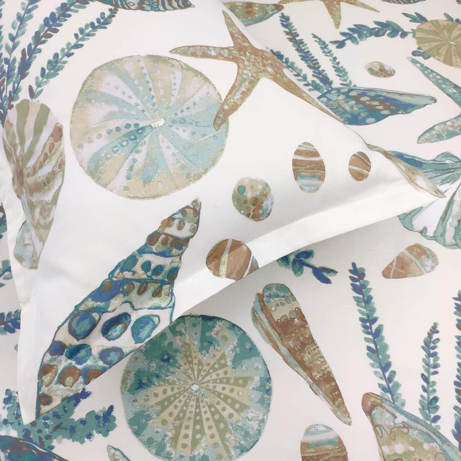Coastal Seashell Starfish King Cotton Pillow Shams Set