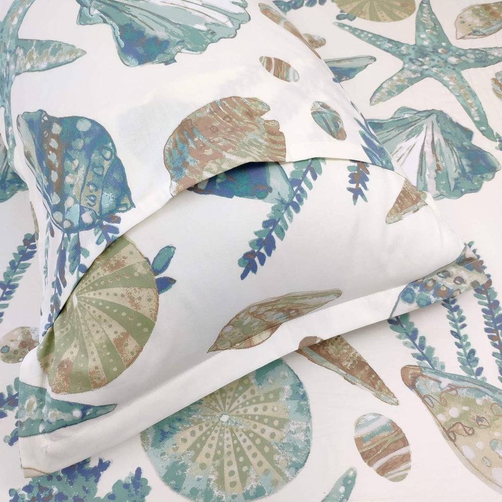 Coastal Seashell Starfish King Cotton Pillow Shams Set