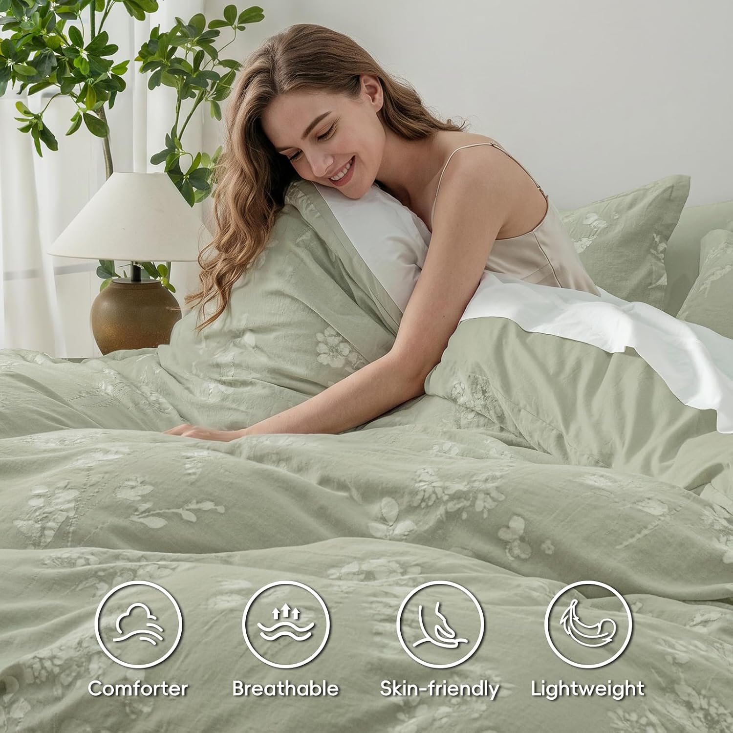 Dusty Sage Floral Jacquard Washed Cotton King Duvet Set
