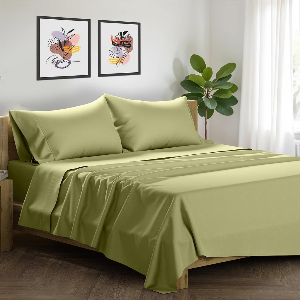 Sage Green 1500TC Egyptian Cotton Cal King 4-Piece Sateen Sheet Set