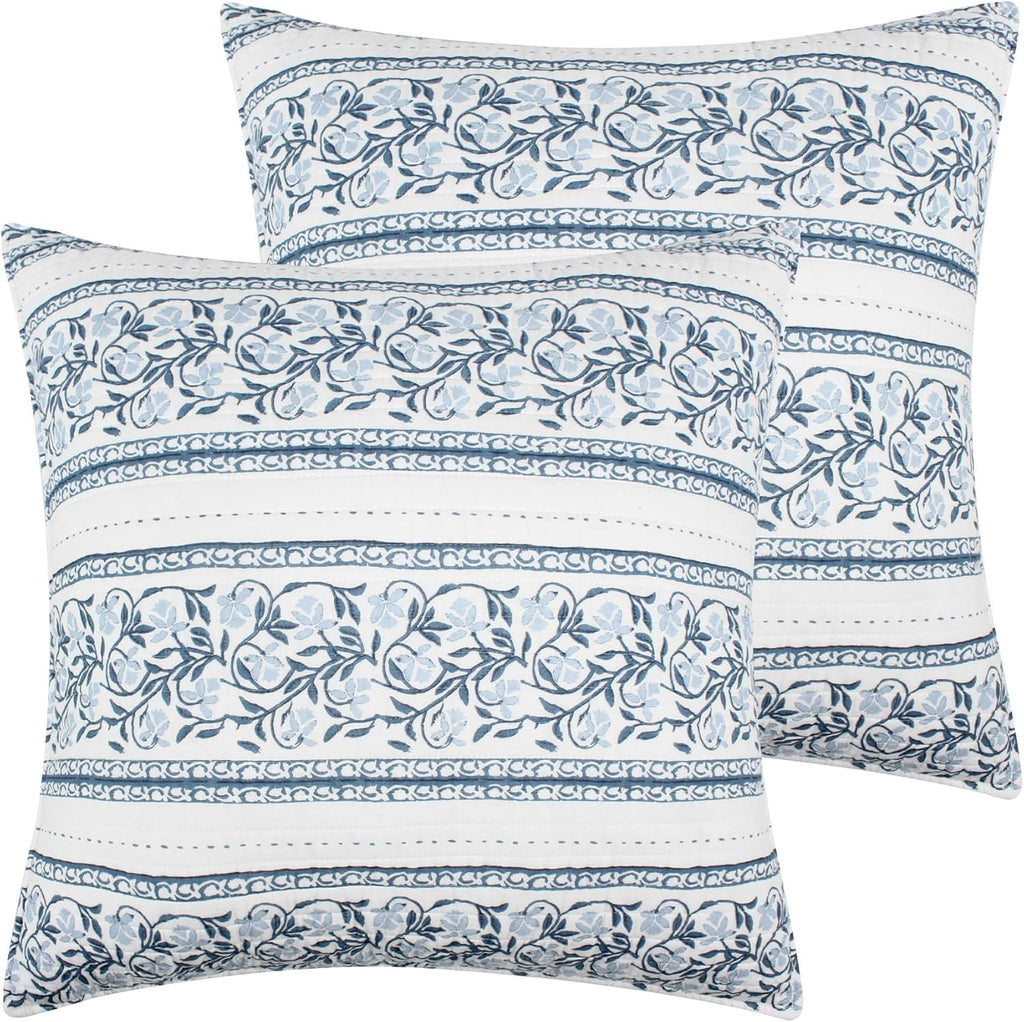 Blue Navy White Floral Adare Euro Pillow Sham