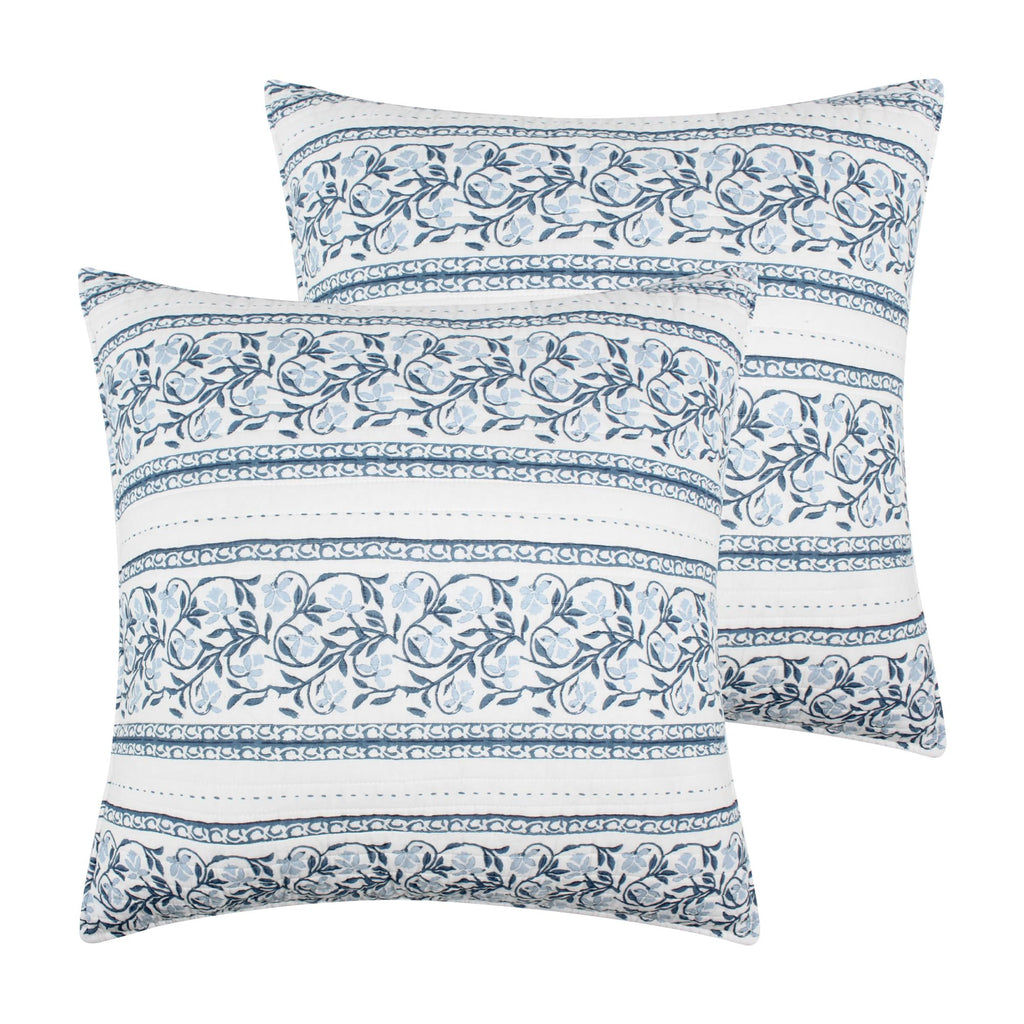 Blue Navy White Floral Adare Euro Pillow Sham