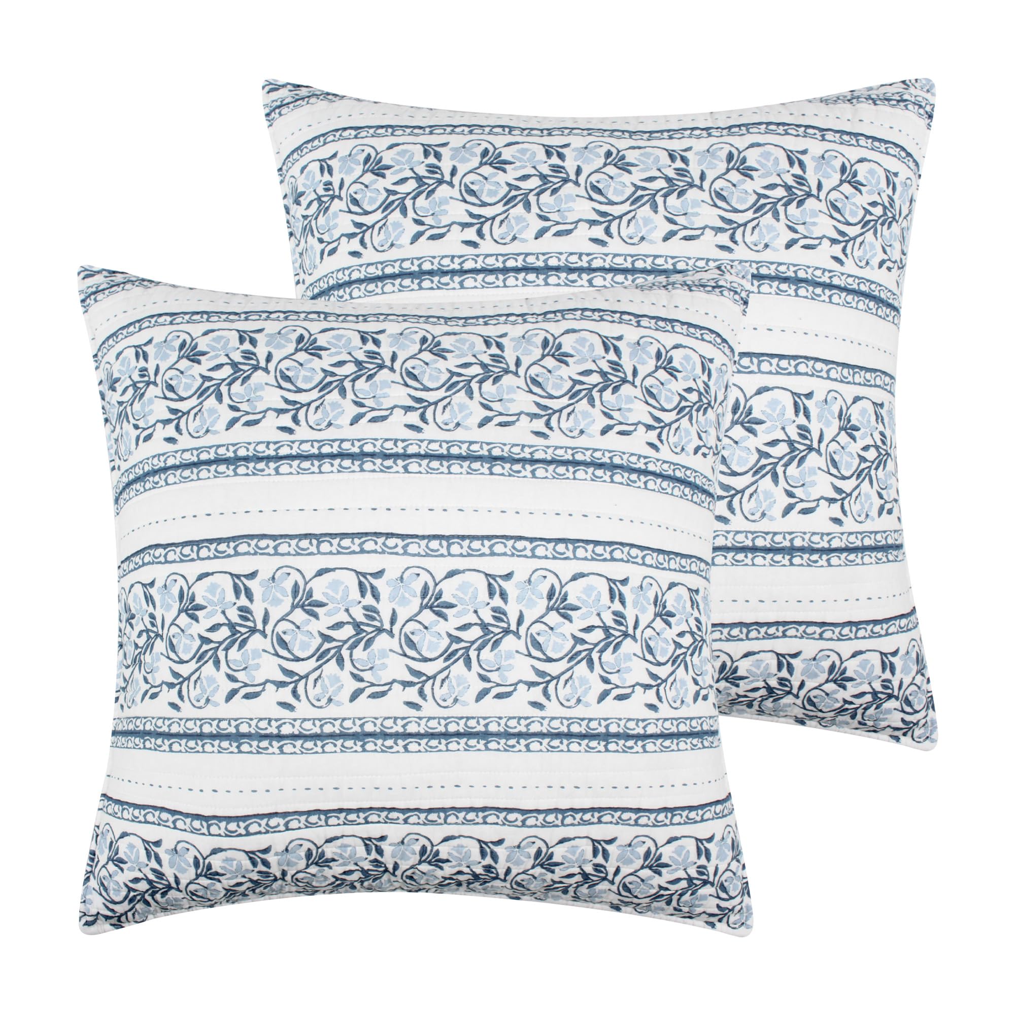 Blue Navy White Floral Adare Euro Pillow Sham