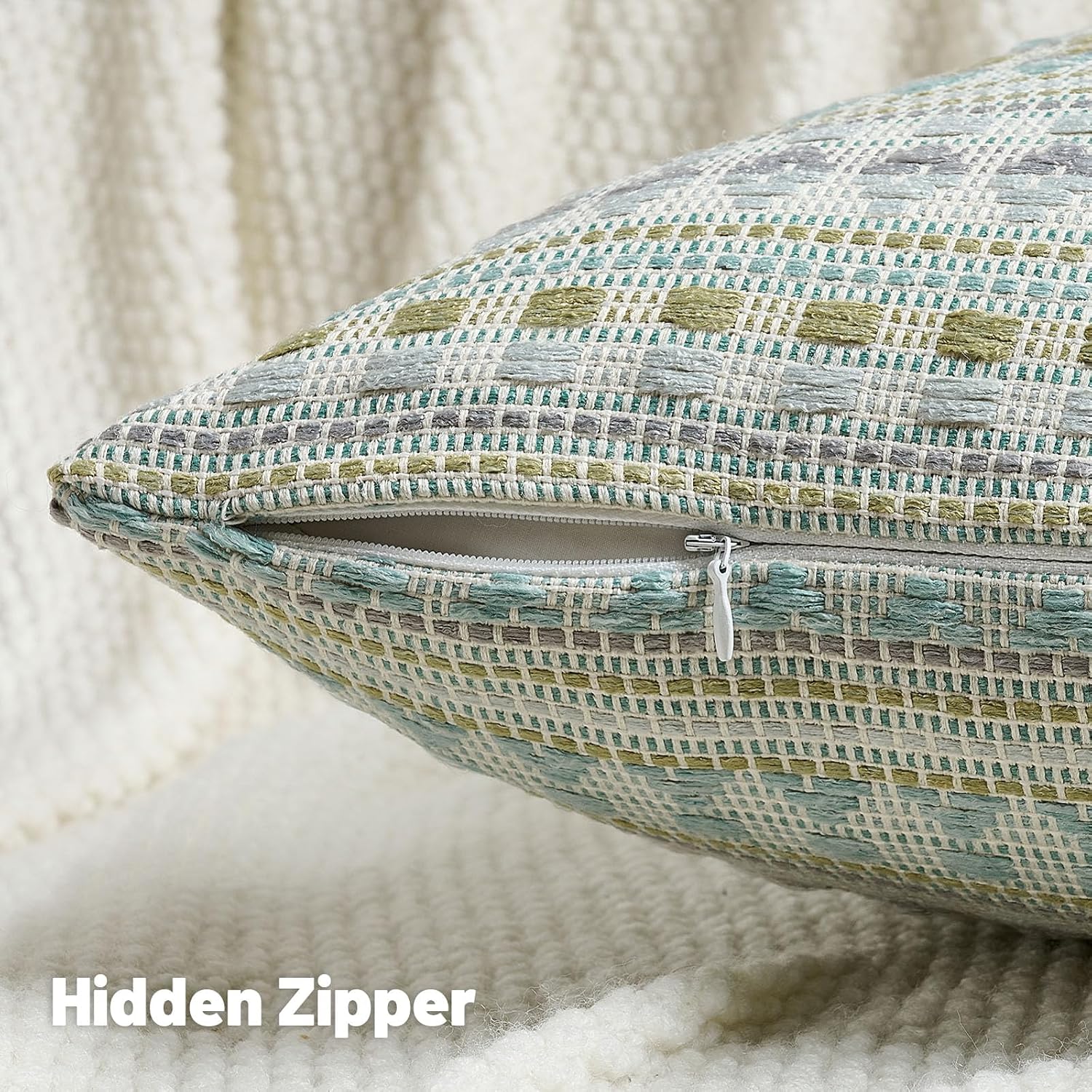 Green Blue Chenille Jacquard Euro Throw Pillow Covers Set of 2