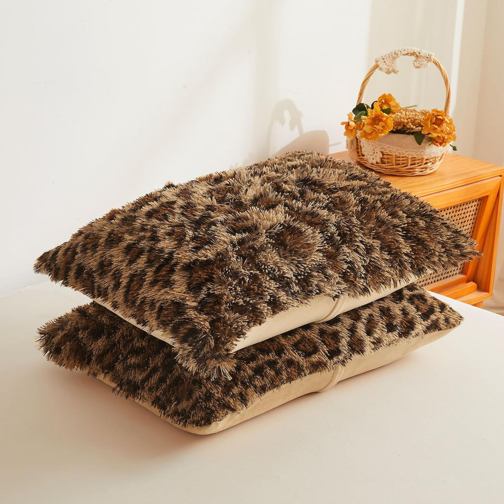 Brown Cheetah Faux Fur Queen Duvet Set