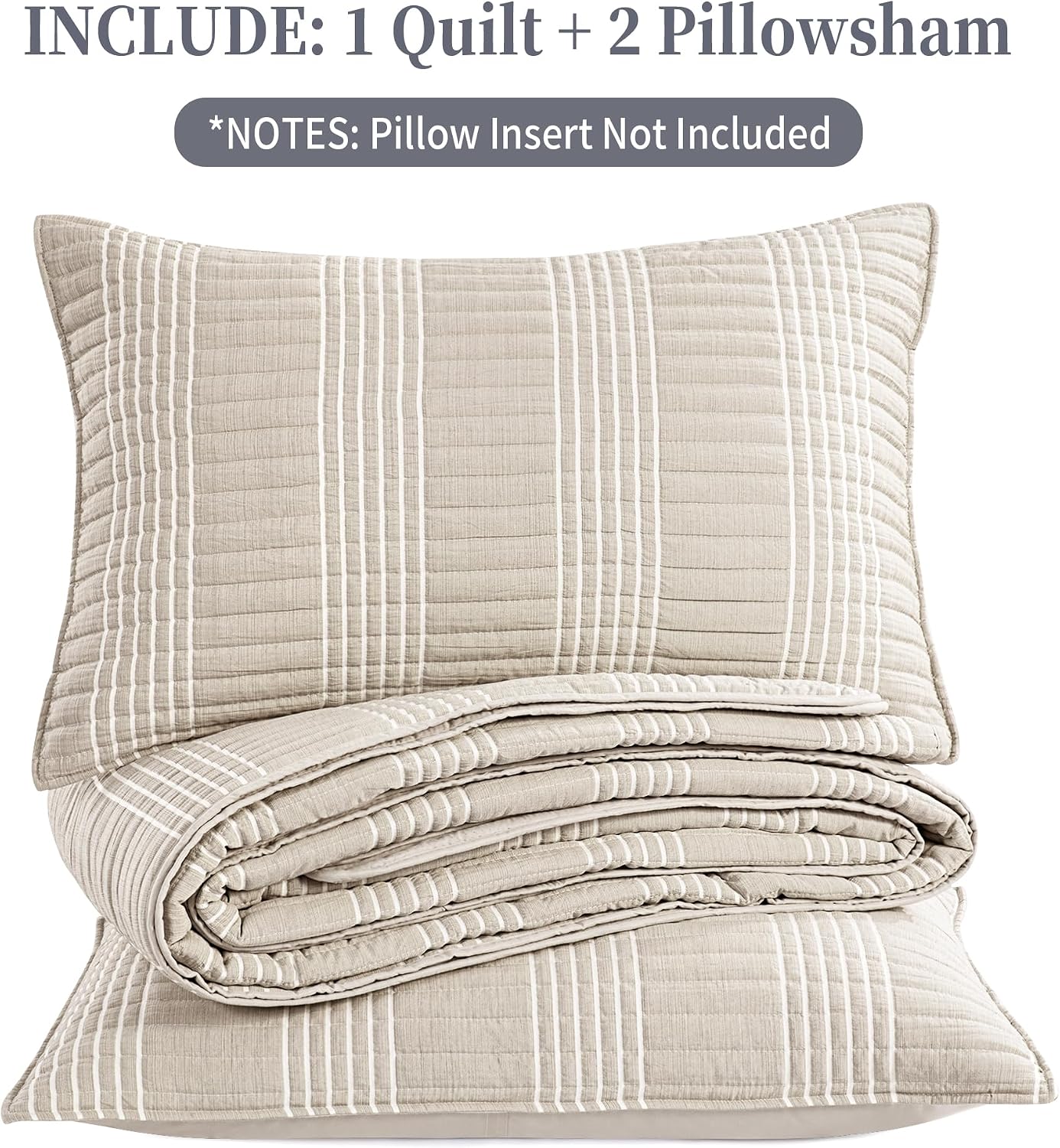 Beige Plaid King Quilt Bedding Set