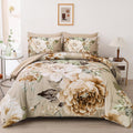 Khaki Floral 7-Piece Queen Bed in a Bag Comforter Set