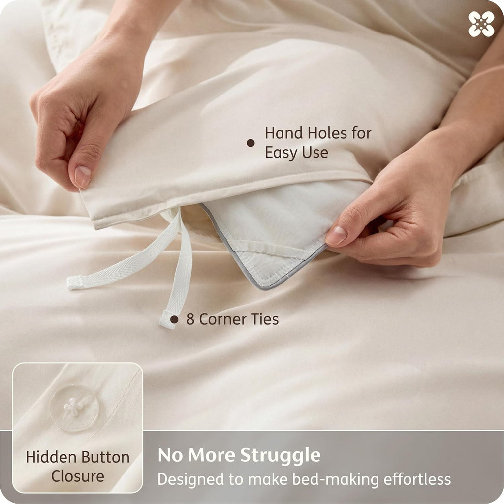 Beige Cooling Bamboo Viscose Queen Duvet Set