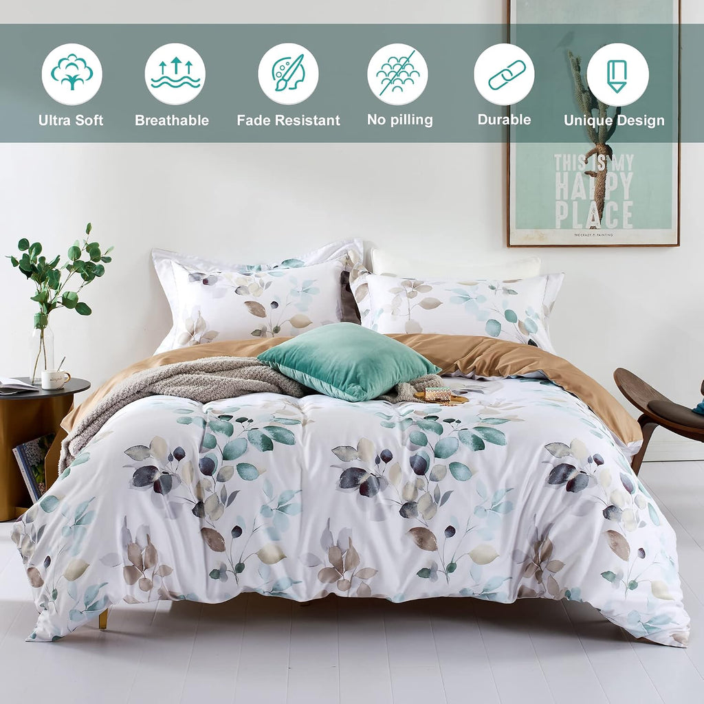 Teal Gradient Floral Queen Duvet Set