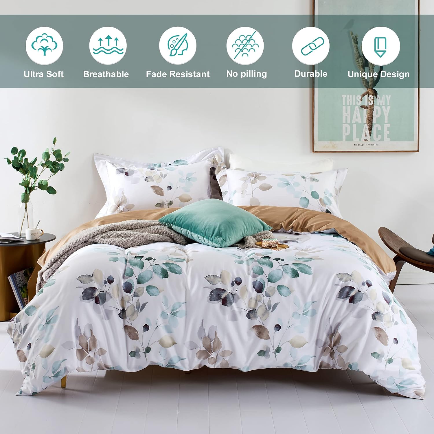 Teal Gradient Floral Queen Duvet Set