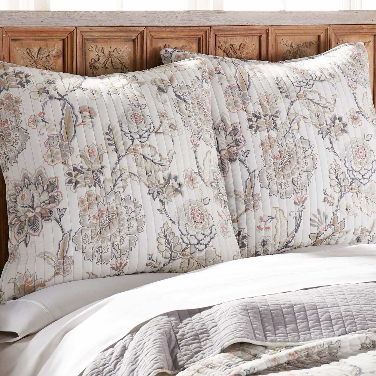 Grey Taupe Blush Cream Plaid Ophelia Euro Pillow Shams Set of 2