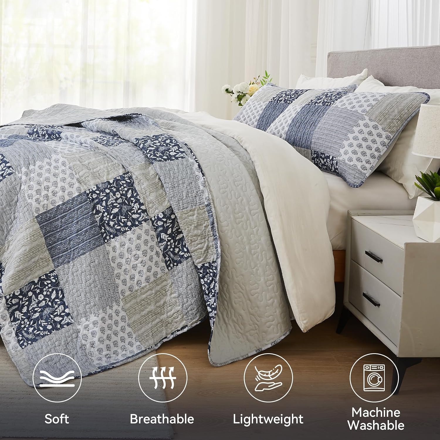 Navy Plaid Oversized King Quilt Set
