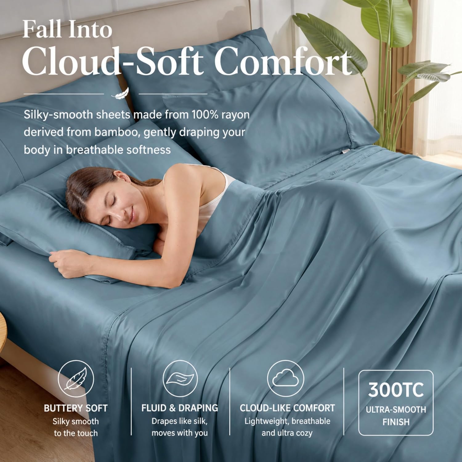 Blue Bamboo Rayon King Sheet Set