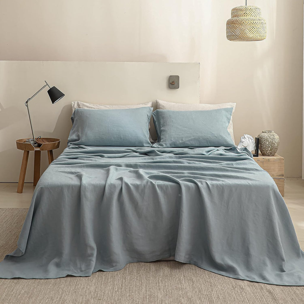 Dusty Blue French Linen Queen Flat Sheet