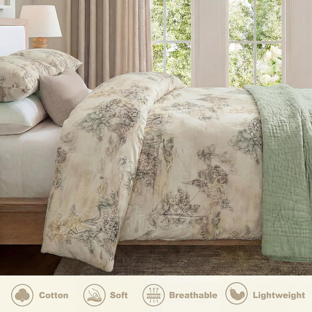Beige Pastoral Cotton Queen Duvet Set