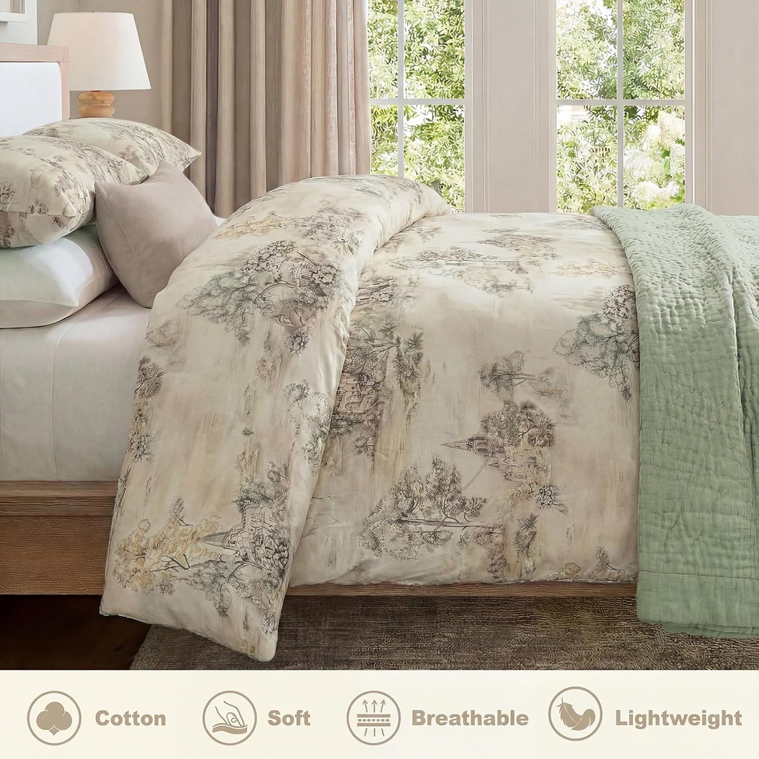 Beige Pastoral Cotton Queen Duvet Set