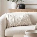 White Textured Boho Lumbar Pillow Cover 14x24