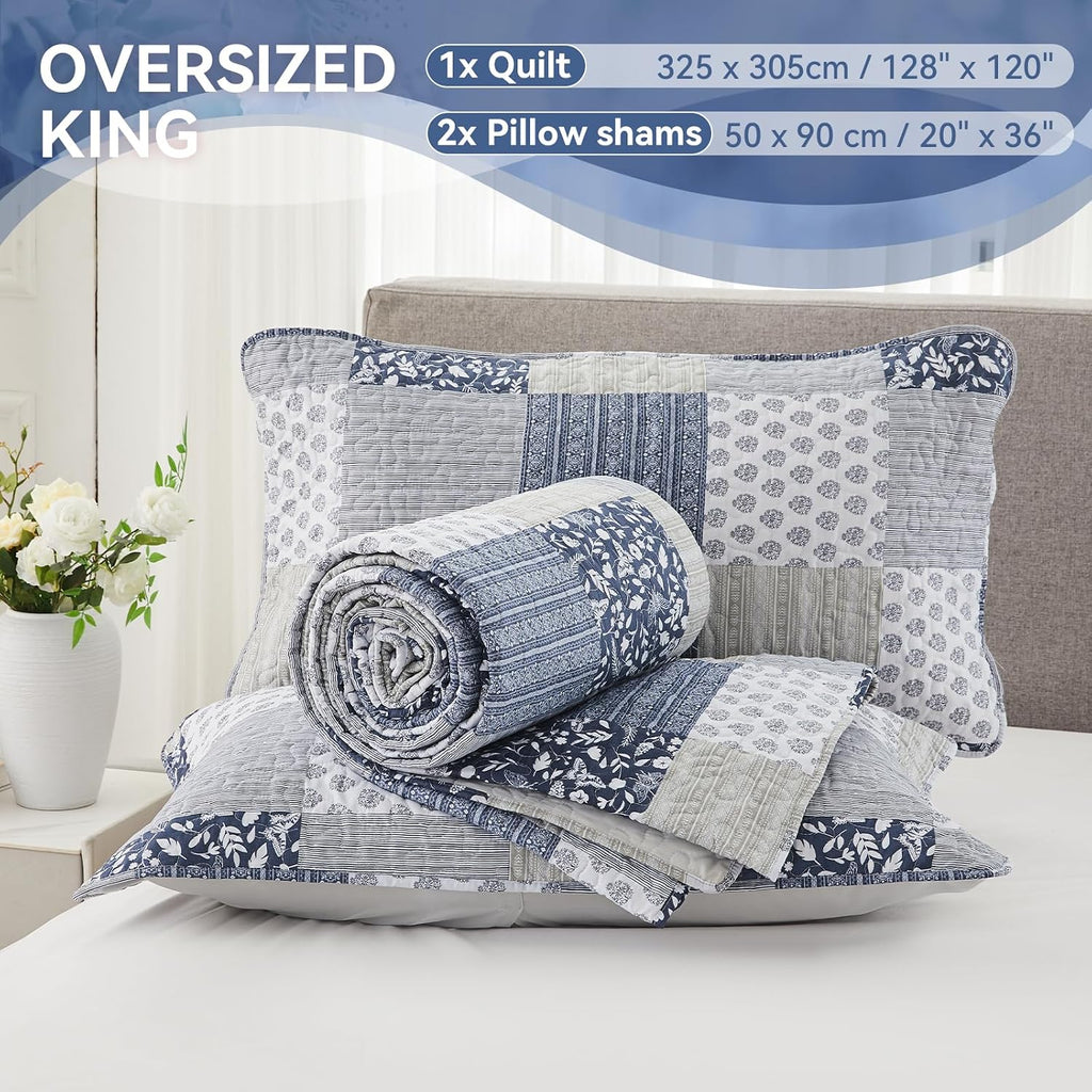 Navy Plaid Oversized King Quilt Set