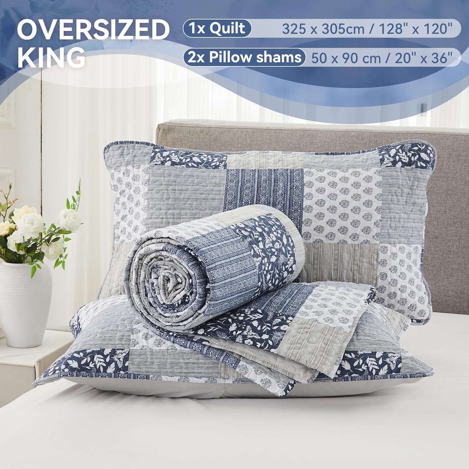 Navy Plaid Oversized King Quilt Set