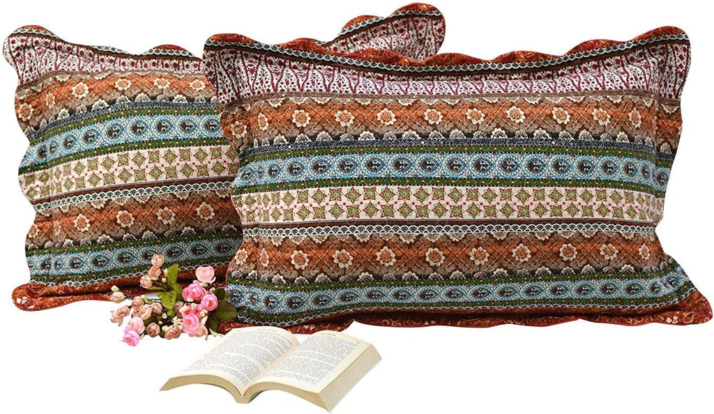 Boho Striped Quilted Standard Pillow Shams Set of 2