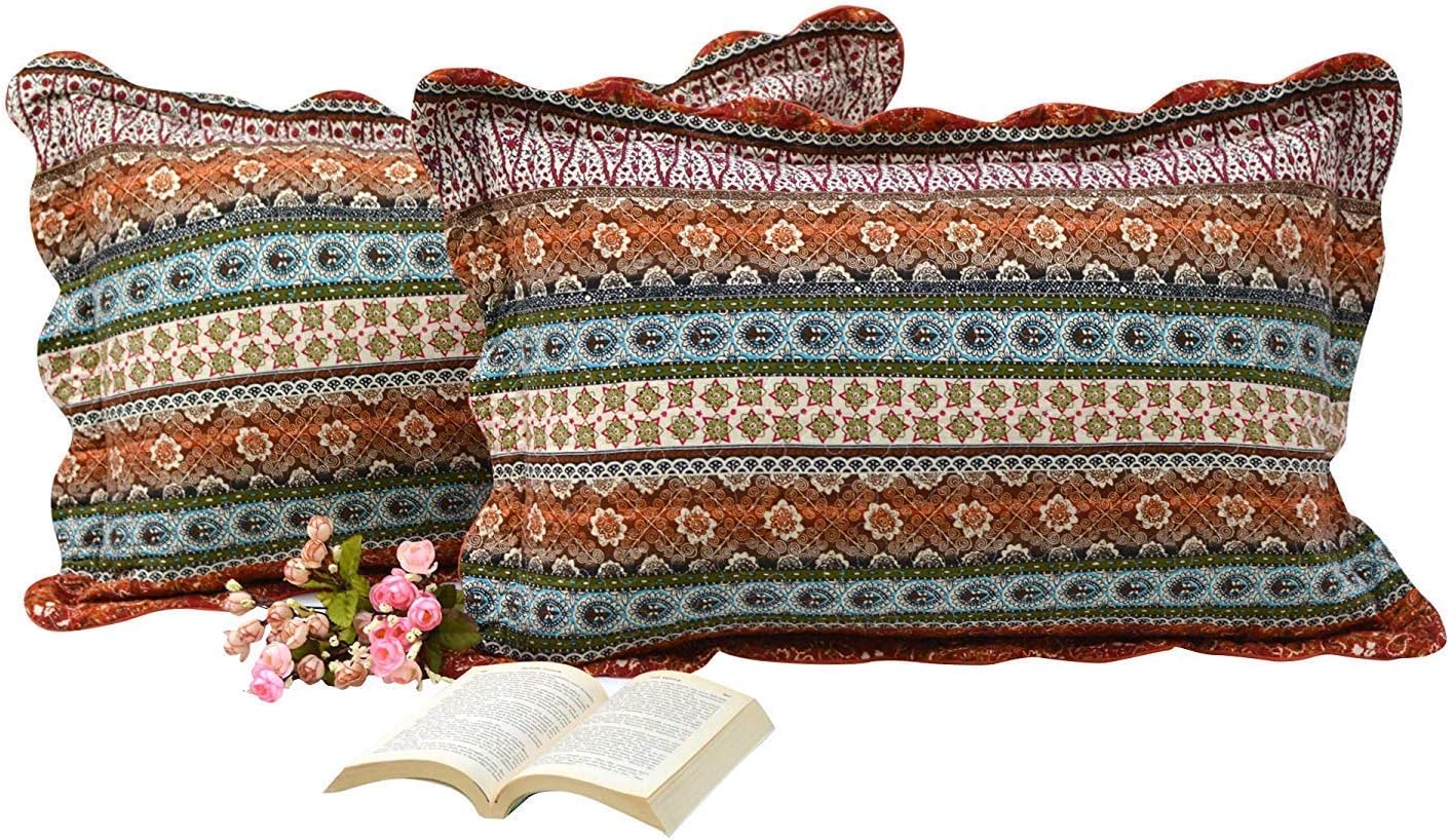 Boho Striped Quilted Standard Pillow Shams Set of 2