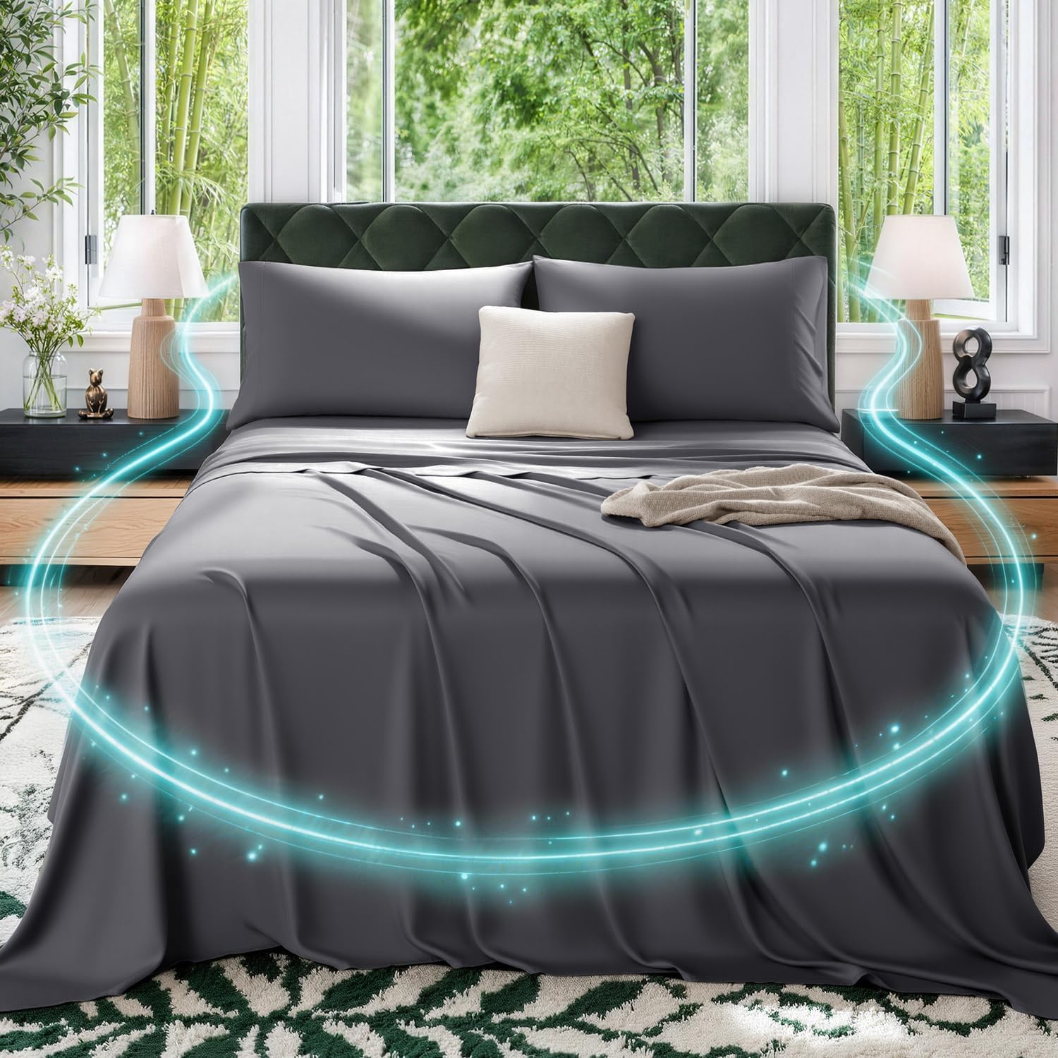 Dark Grey Silver Bamboo Queen Sheet Set