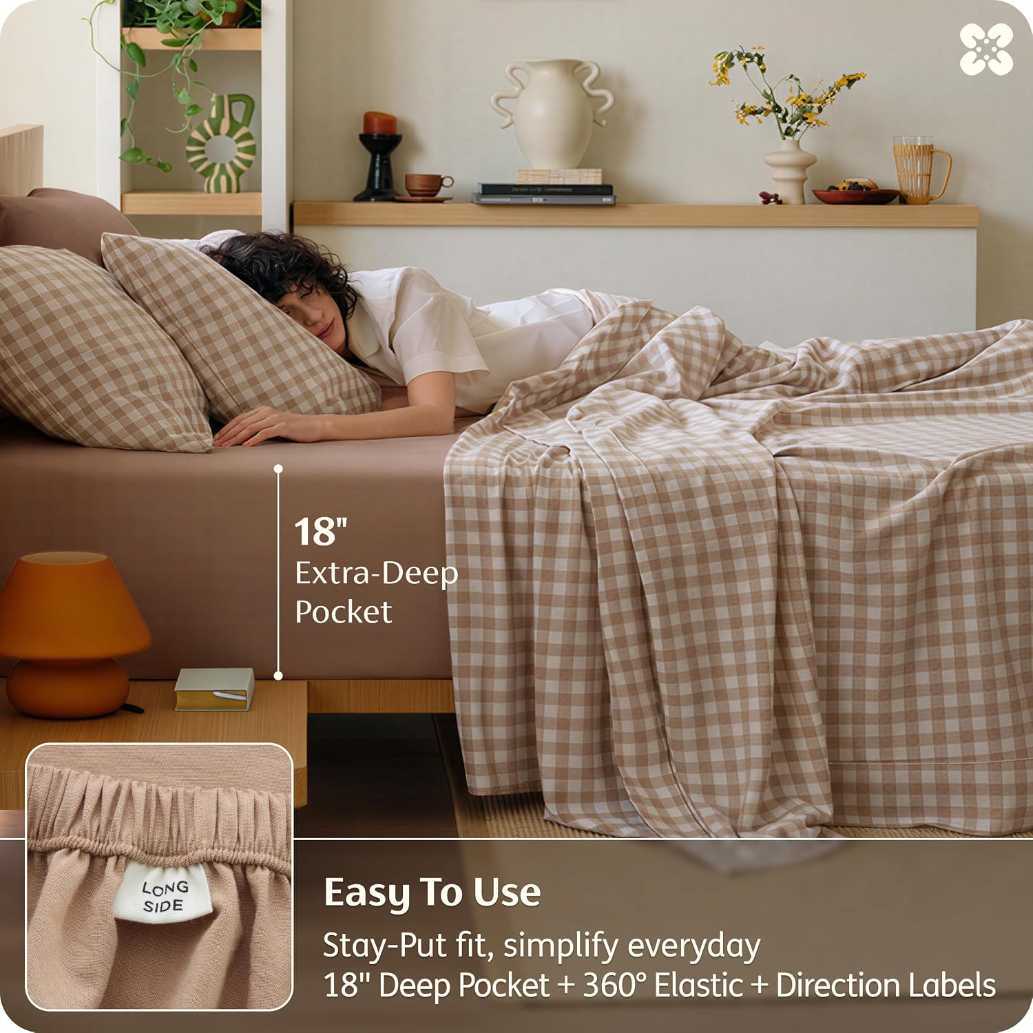 Brown Gingham Queen 6-Piece Sheet Set