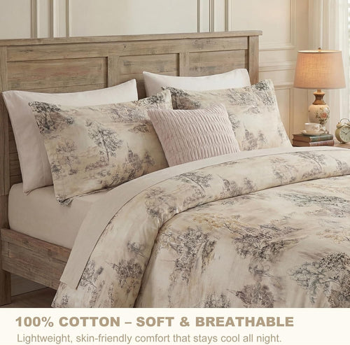 Beige Pastoral Cotton Queen Duvet Set