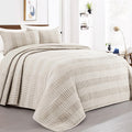 Beige Plaid King Quilt Bedding Set