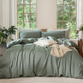 Heathered Green Washed Cotton King Duvet Set